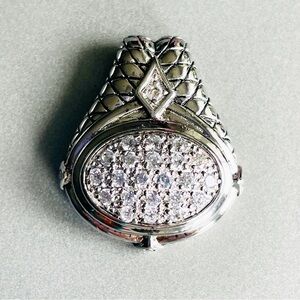 BASKET WEAVE PAVE CUBIC ZIRCONIA CZ STERLING SILVER PENDANT NECKLACE ENH…